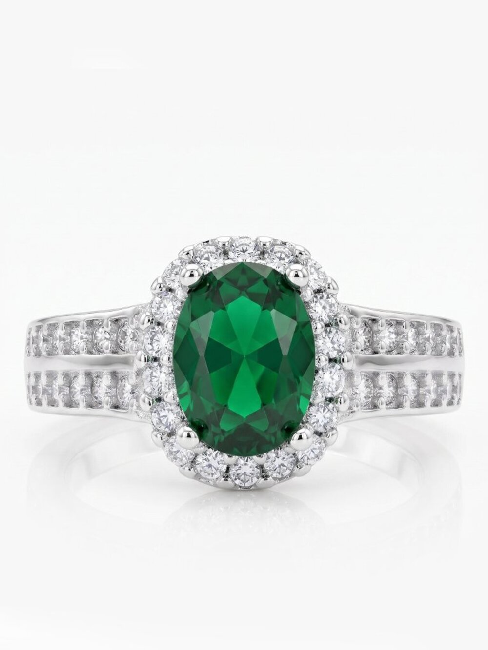 Oval Halo Green Emerald Gemstone ring, 925 Sterling Silver Charmed Aroma 2017